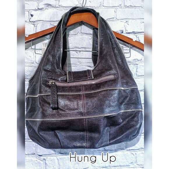 LOCKHEART Rare boho leather satchel zipper accent detail - Picture 4 of 11